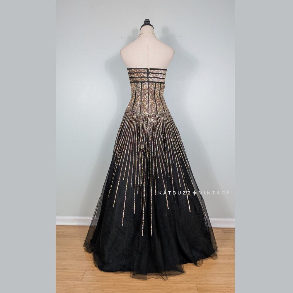 Terani Prom Dress Maxi Gown 6 Black Gold Glam Sequin Ball Princess Y2K Pageant - Picture 2 of 13